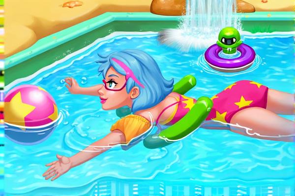 女孩游泳池游泳