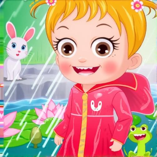 可爱宝贝雨天玩耍