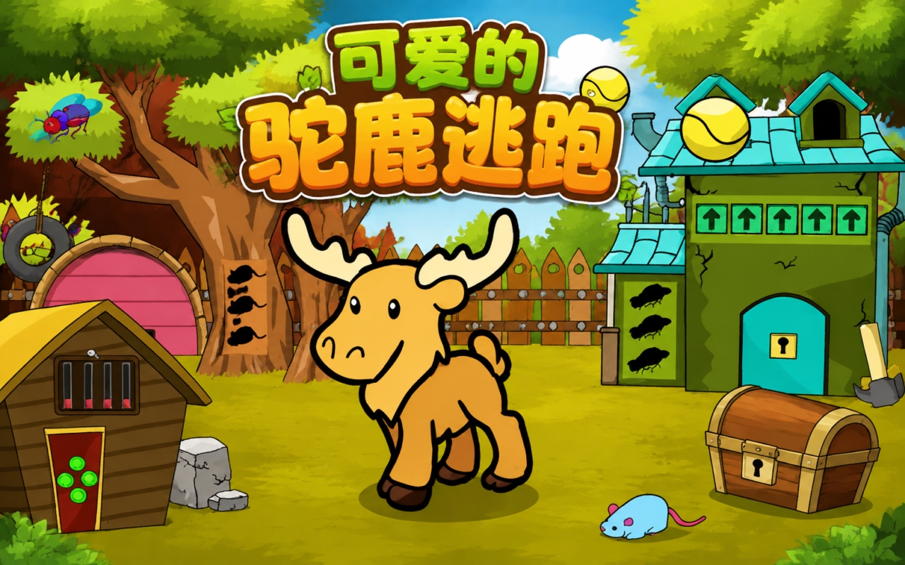 可爱的驼鹿逃跑