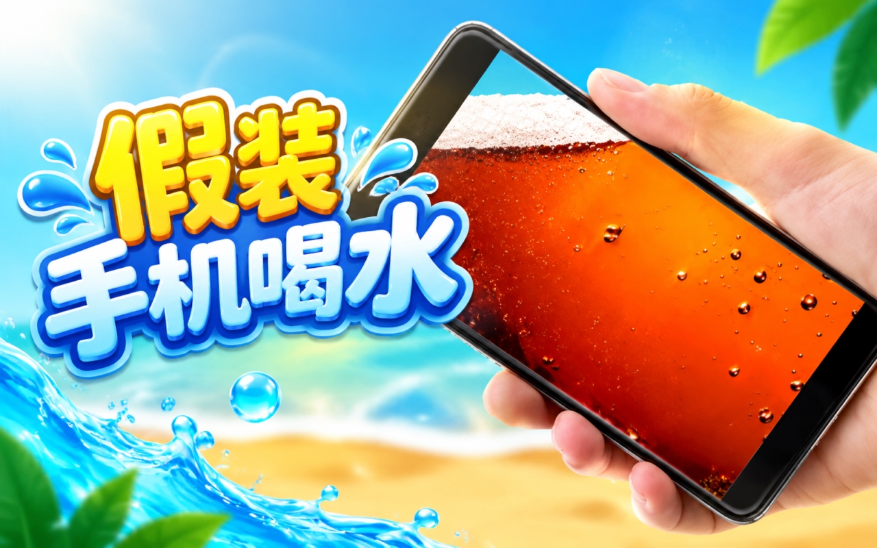 假装手机喝水